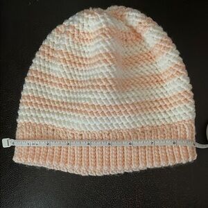 Woman’s Striped Knit Beanie - Peach and White